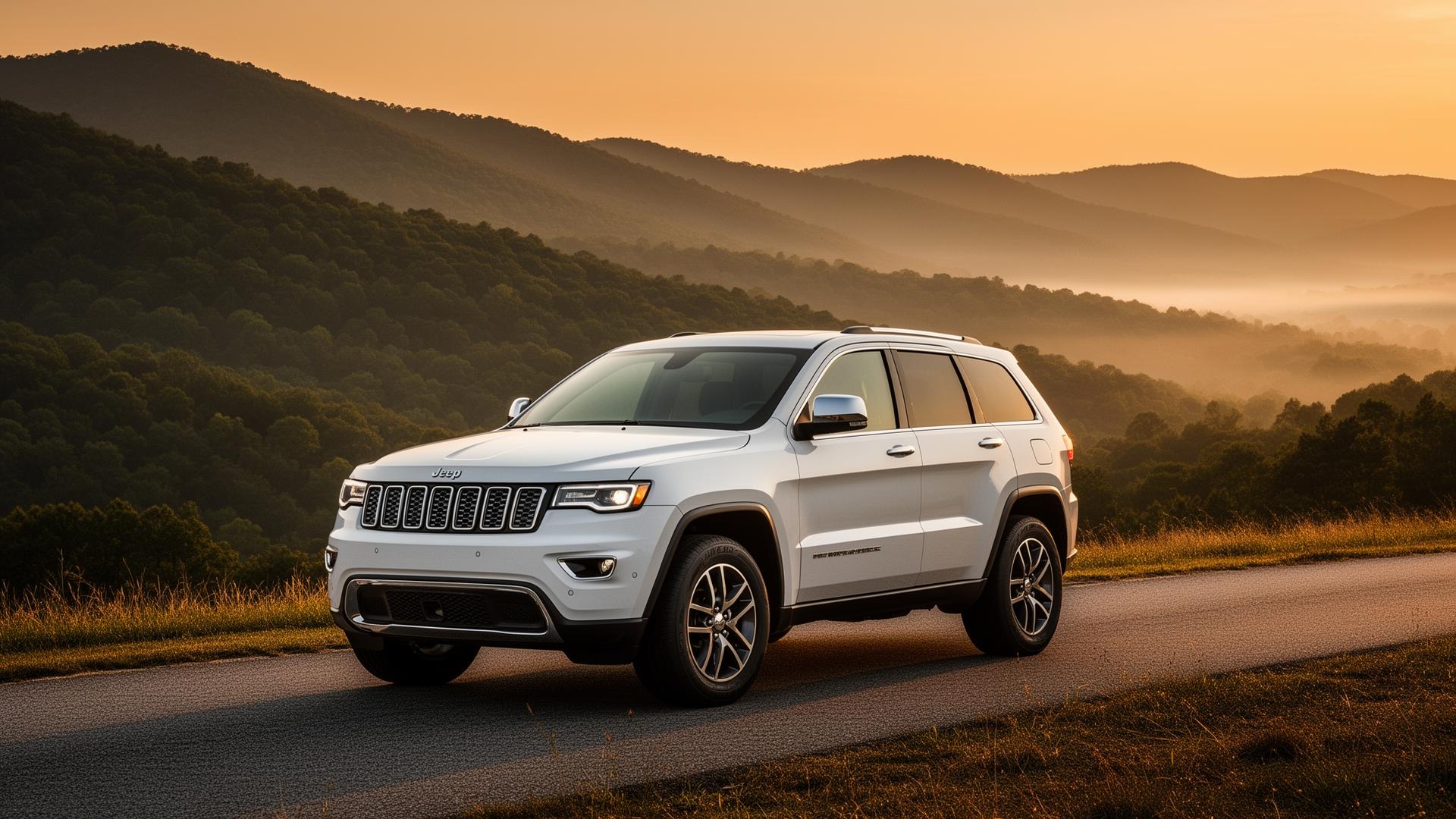 Darren's white Jeep Grand Cherokee on an Ozark mountain road near Mountain Home, Arkansas